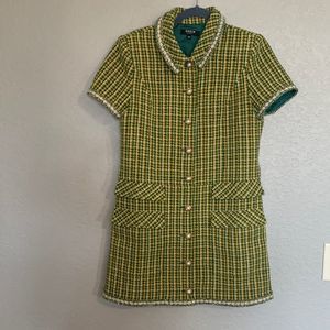 Shein green and yellow tweed look short dress size M